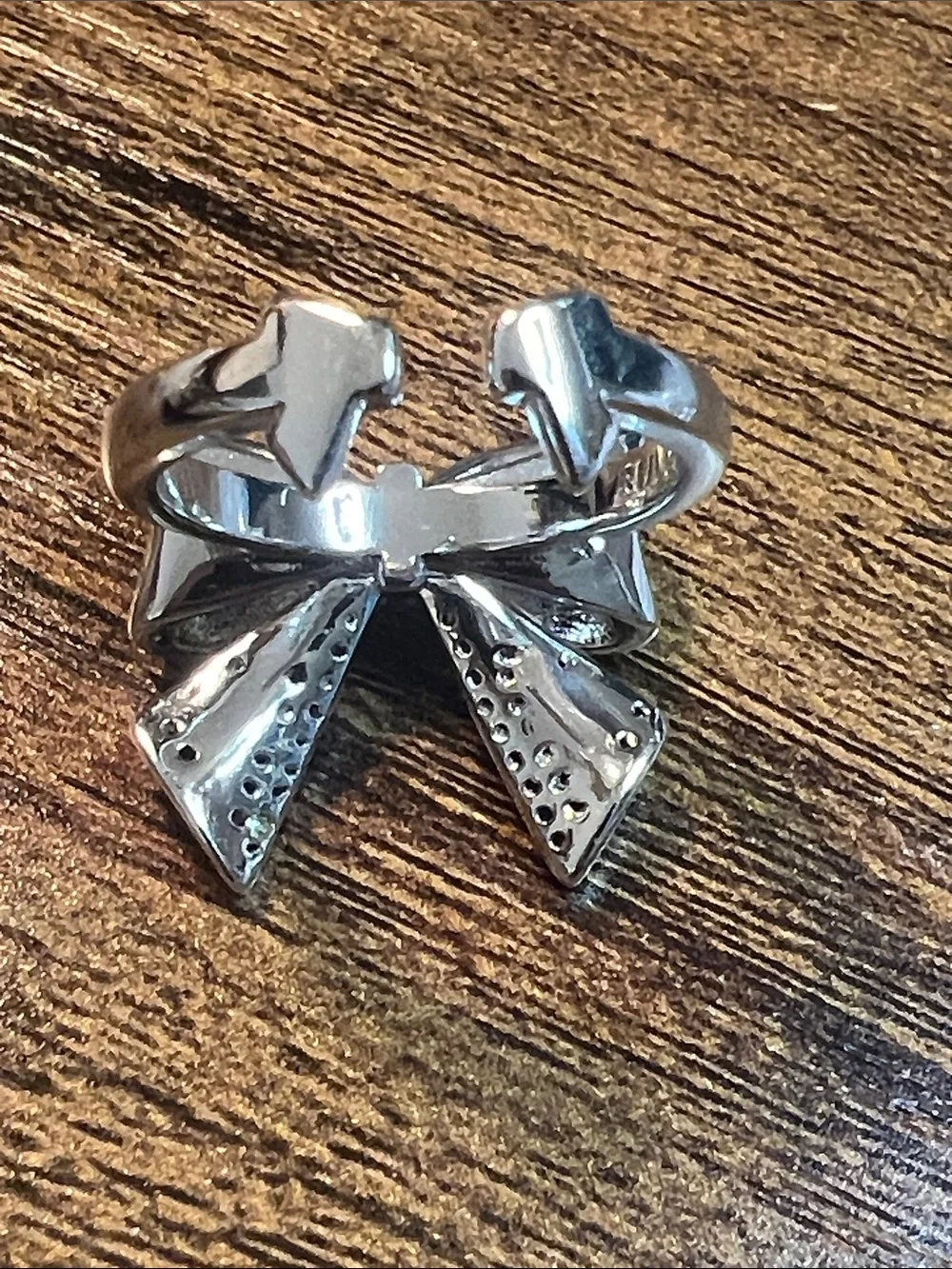 Crystal Bow Statement Ring in Silver with Black Accents size 7